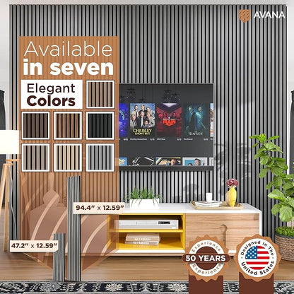Avana Acoustic Wood Wall Panels – 94.4 x 12.6 Inch Gray Oak Acoustic Panels 4 PCs – Wall Panels For Interior Wall Decor For Homes, Offices, Studios – Pleasing Decorative Wood Panels For Wall