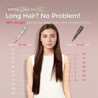 Upgraded Automatic Rotating Curling Iron - TYMO CurlPro Plus Long Barrel Curling Wand for Long Hair, Ceramic Hair Curler for Women, Anti-Scald, Tangle-Free, 600M Ionic, Dual Voltage, Gold, 1 1/4 Inch