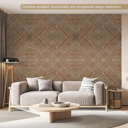Autorific Acoustic Wall Panels,6 Pack Total Size 72 x 48 Inches,Self-Adhesive Decorative Acoustic Panels for Wall and ceiling,3D UV Printing with Wood Look,Natural Walnut