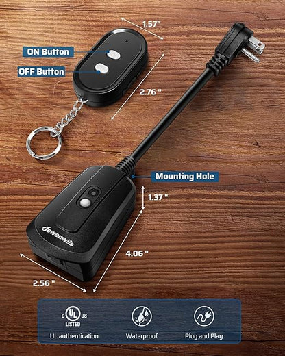 DEWENWILS Outdoor Wireless Remote Control Outlet, 15 amp Heavy Duty Weatherproof Remote Controlled Light Switch for Lights String Lights, 100 Feet Range, UL Listed