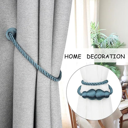 Nieffeiy Magnetic Curtain Tiebacks Outdoor Curtain Tie Backs Rope Decorative Magnetic Curtain Holders for Drapes Window Treatment Holdbacks, Blue 4Pack