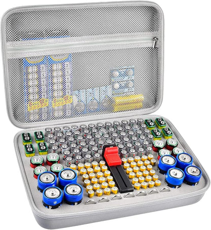 Battery Organizer Case, 150+ Batteries Storage Holder Container with Tester Garage Organization Box for AA AAA 9V C D Lithium 3V LR44 CR2016 CR1632 CR2032 CR2025 (Not Includes Battery Pack)-Gray