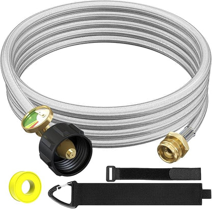 NQN 12FT Stainless Braided Propane Adapter Hose with Gauge, Propane Tank Hose Adapter 1lb to 20lb Converter for QCC1/Type1 Coleman Camp Stove, Buddy Heater, Tabletop Grill&More 1lb Portable Appliance