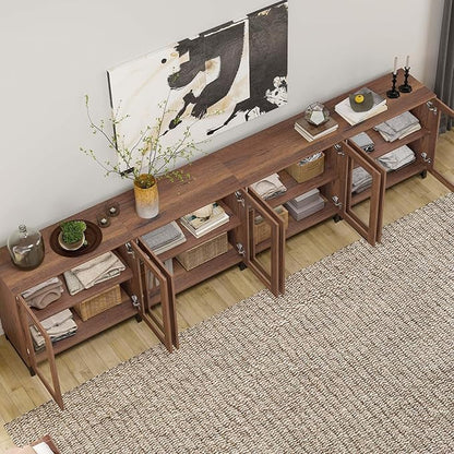 WAMPAT Modern TV Stand with Glass Doors for 120 inch TVs, 4 in 1 Entertainment Center Console with Adjustable Shelves and Metal Base for Living Room, Bedroom, Brown