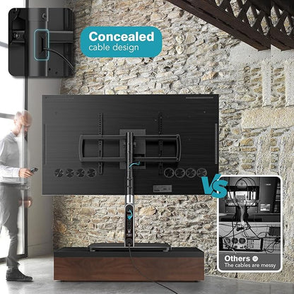 LLDEPLL Universal TV Stand Tabletop TV Mount with Power Outlet for 50-90 Inch OLED LED Monitors, 9 Levels Height Adjustment, Ambient Lighting on The Bottom Holds up to 150lbs, Black 600x400mm