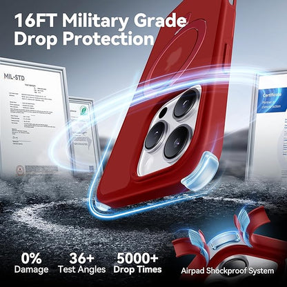 CASEKOO Designed for iPhone 16 Pro Case with Magnetic Invisible Stand [Military Drop Protection] [Compatible with MagSafe] Shockproof Slim Matte Translucent Case 6.3 Inch, Red