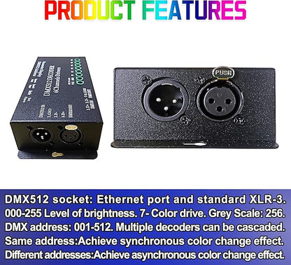 CANRIA DC 5V-24V 6 Channel DMX512 Decoder LED Controller, for RGBRGB RGBW RGBWW RGBWWW LED Strip Light, 4-Digit Display