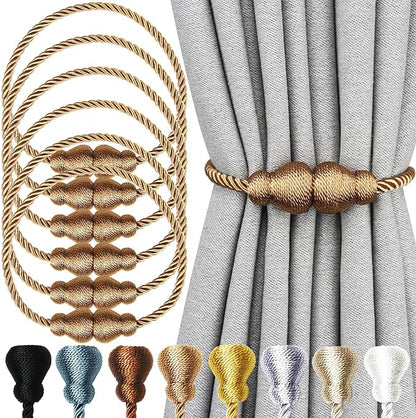 Nieffeiy Magnetic Curtain Tiebacks Outdoor Curtain Tie Backs Rope Decorative Magnetic Curtain Holders for Drapes Window Treatment Holdbacks, Khaki 6Pack