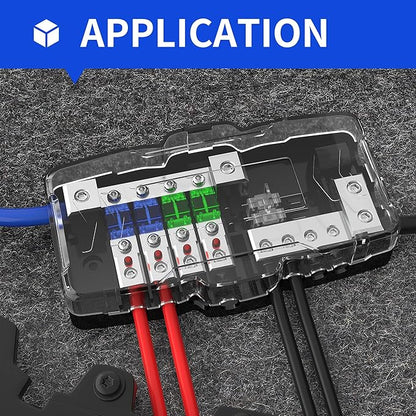 RVBOATPAT Fused Power Distribution Block Car Audio Fused Distribution Block 12V 0/4 Gauge 4 Way MIDI (Mini-ANL) Fuse Block for Auto Boat UTV Stereo Amp