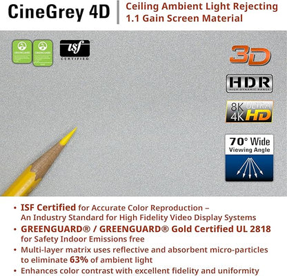 Elite Screens Kestrel Tab-Tension 3 CineGrey 4D, 122 inch 16:9, Standard Throw ISF Ceiling Ambient Light Rejecting (CLR/ALR) Electric Floor-Rising Projector Screen, Programmed Remote Kit, FTE122H3-C4D
