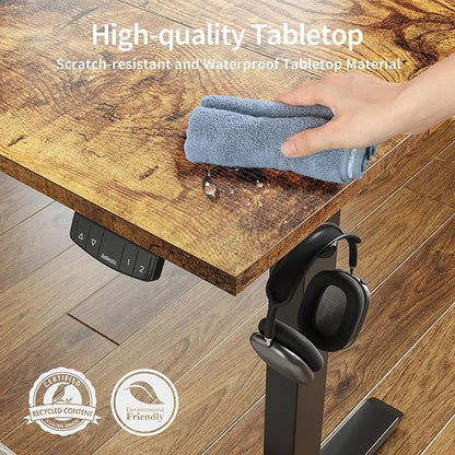 Agilestic Electric Standing Desk, 48 x 24 Inches Height Adjustable Desk, Sit Stand up for Work Office Home, Ergonomic Rising Computer Table with Memory Preset, Rustic Brown
