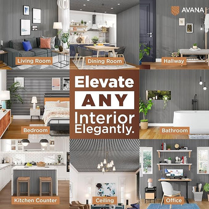 Avana Acoustic Wood Wall Panels – 94.4 x 12.6 Inch Gray Oak Acoustic Panels 2 PCs – Wall Panels For Interior Wall Decor For Homes, Offices, Studios – Pleasing Decorative Wood Panels For Wall