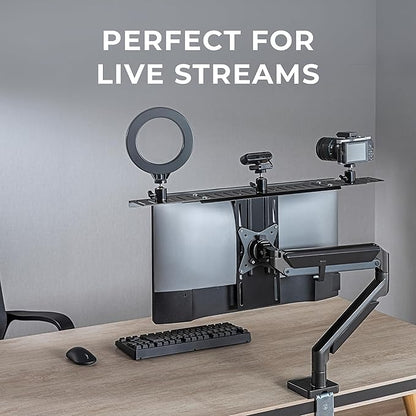 HumanCentric DSLR Monitor Mount Extra Large, Desk Camera Mounting, Light Webcam, Microphone Shelf for Monitor VESA Arm, Replace Clamp Tripods, 100x100mm Patterns, Aluminum, Hardware Included