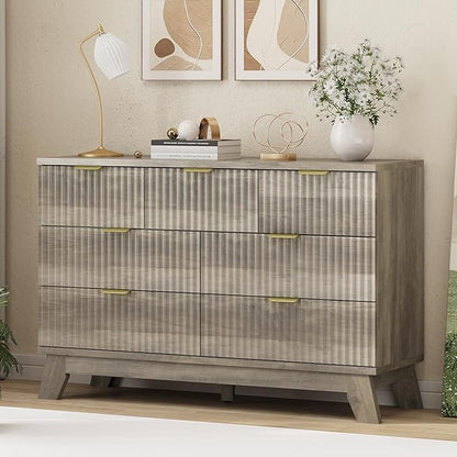 Xixini Fluted Dresser for Bedroom with 7 Drawers, 48" Wide Modern Chest of Drawers with Metal Handle, Wood Dresser TV Stand, Wooden Closet Clothes Storage Organizer for Living Room, Hallway, Grey