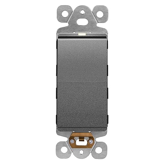 LIDER Minimalist Design Matte Finish Lighted Decorator Switch, Frameless Paddle Light Switch with Locator Light, Grounding Screw, 15A 125V, UL Listed, LS15-1P-SG, Space Gray