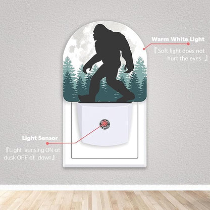 Axxitude Bigfoot Forest Moon Night Lights Plug into Wall for Girls Boys Room,Night Light LED Lamp Dusk to Dawn Sensor Round Lamp for Bedroom Bathroom Hallway Home Wall Decor Nightlight