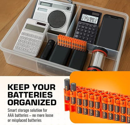 Storacell by Powerpax AAA Battery Storage Caddy, Orange - Holds 24 Batteries (Not Included)
