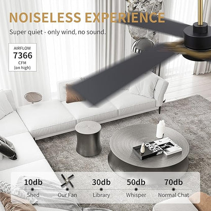 WINGBO 54 Inch Ceiling Fan with Light and Remote, 4 Plywood Blades, 6-Speed Reversible DC Motor, Dimmable, 3CCT, Farmhouse Ceiling Fan for Bedroom Living Room Kitchen, Brass and Black