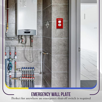 ENERLITES Duplex Receptacle Outlet Wall Plate with Emergency Label, Electrical Outlet Cover, Mid-Size Size 1-Gang 4.88" x 3.11", Unbreakable Polycarbonate Thermoplastic, UL Listed, 8821M-ER, Red