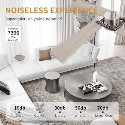 WINGBO 54 Inch Ceiling Fan with Light and Remote, 4 Plywood Blades, 6-Speed Reversible DC Motor, Dimmable, 3CCT, Farmhouse Ceiling Fan for Bedroom Living Room Kitchen, Brushed Nickel and Gray