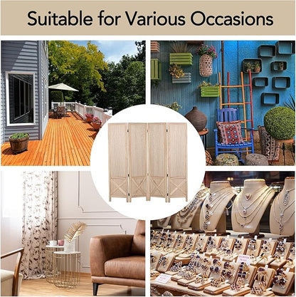 Wnutrees 4 Panel Pegboard Display, 5 Ft Wood Folding Privacy Screens Room Divider, Portable Freestanding Display Board for Craft/Art Shows, Retail, Events, Wall Organizer, Rustic Barnwood, Natural