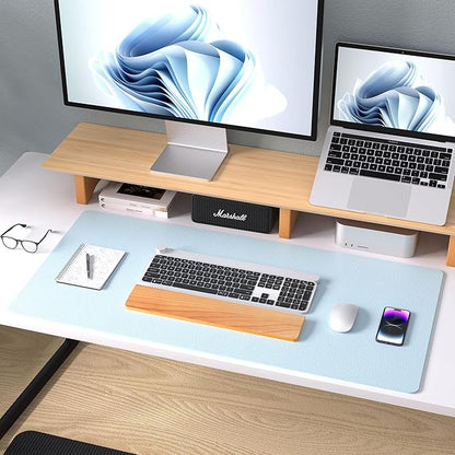 Aothia Leather Desk Pad Protector, Mouse Pad, Office Desk Mat, Non-Slip PU Leather Desk Blotter, Laptop Desk Pad, Waterproof Desk Writing Pad for Office and Home (36" x 17", Baby Blue)