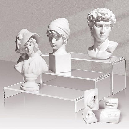 LFTYTUO 2 Set Large Acrylic Clear Display Risers, 3 Sizes 12" Rectangular Showcase Collectibles Display Shelf, 5mm Thick Desktop Display Stand Holder for Figures, Jewelry, Perfume, Toys