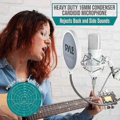 Pyle USB Condenser Microphone Streaming Kit - Professional Computer/Mac Mic Audio Cardioid Boom with Adjustable Arm Stand & Pop Filter for Podcast, Gaming, Studio, YouTube