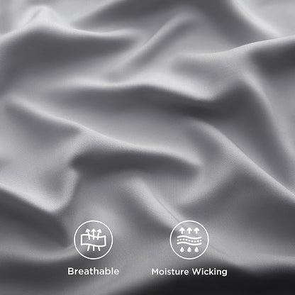 Bedsure Full Size Bed Sheets, Cooling Sheets, Rayon Derived from Bamboo, Breathable & Soft, Deep Pocket Up to 16 Inches, Hotel Luxury Silky Bedding for Hot Sleepers, Silver Grey