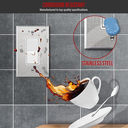 ENERLITES Decorator Switch or Outlet Metal Wall Plate, 430 Stainless Steel, Corrosion Resistant, Mid-Size 1-Gang 4.88" x 3.11", UL Listed, 7731M, Silver